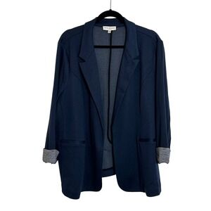 Skies Are Blue Curvy Open Front Knit Blazer Size 3X Navy‎ Blue Contrasting Cuffs